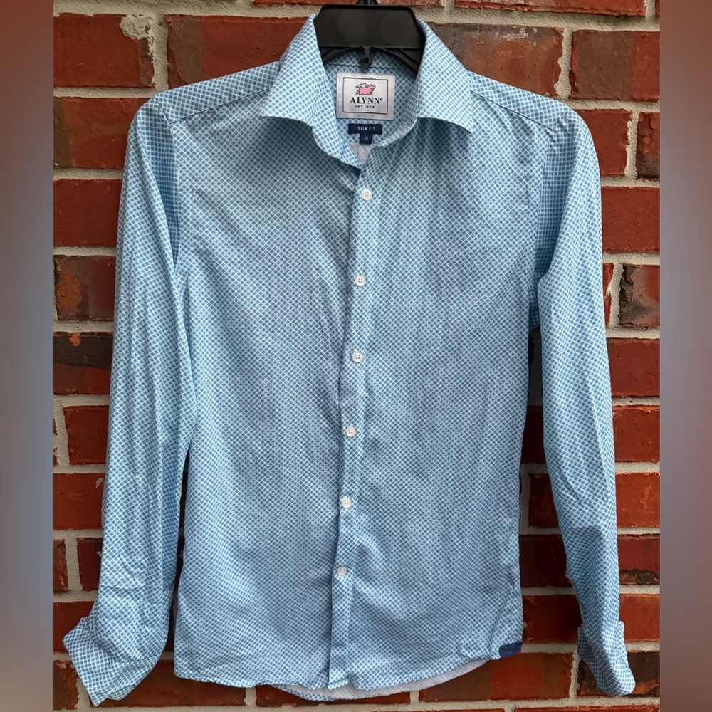 Alynn Porter Blue XS Slim Fit Long Sleeve Button Up Floral Print Dress Shirt F1
